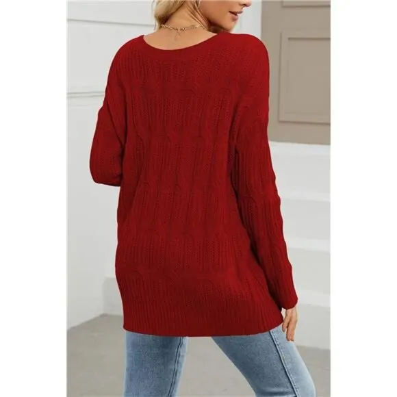 Womens 2024 Fall Long Chunky Sweaters Red