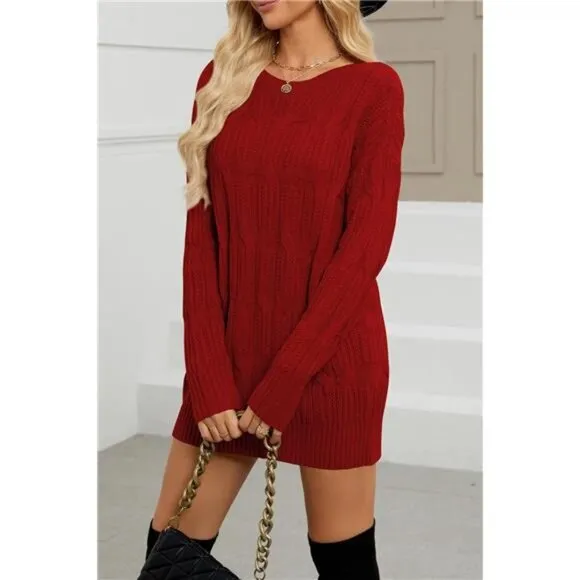 Womens 2024 Fall Long Chunky Sweaters Red