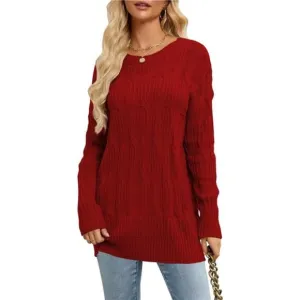Womens 2024 Fall Long Chunky Sweaters Red