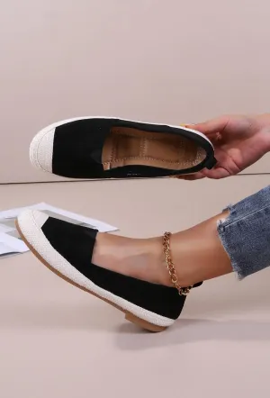 WOMEN'S BLACK FLAT ESPADRILLE SLIP ON LOAFERS