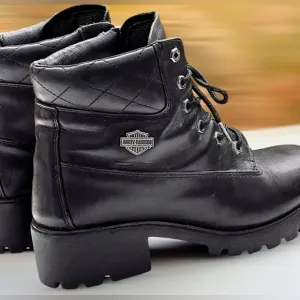WOMEN’S CHUNKY LEATHER LACE UP HARLEY- DAVIDSON ANKLE BOOTS SIZE 8.5