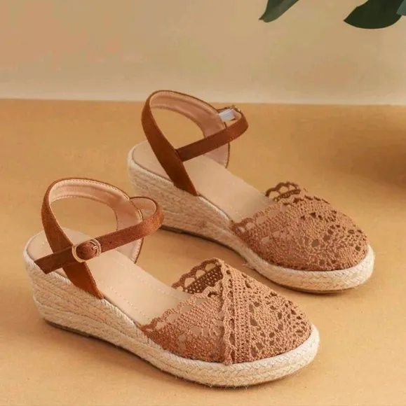 Women's High Heel Wedge Sandals With Thick Bottom, Lace-Up Straps, Silk Ribbon