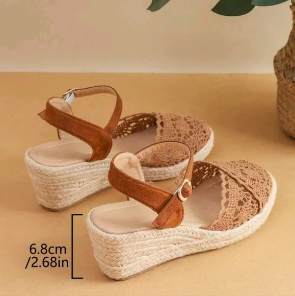 Women's High Heel Wedge Sandals With Thick Bottom, Lace-Up Straps, Silk Ribbon