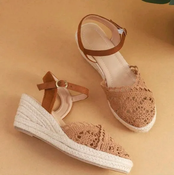 Women's High Heel Wedge Sandals With Thick Bottom, Lace-Up Straps, Silk Ribbon