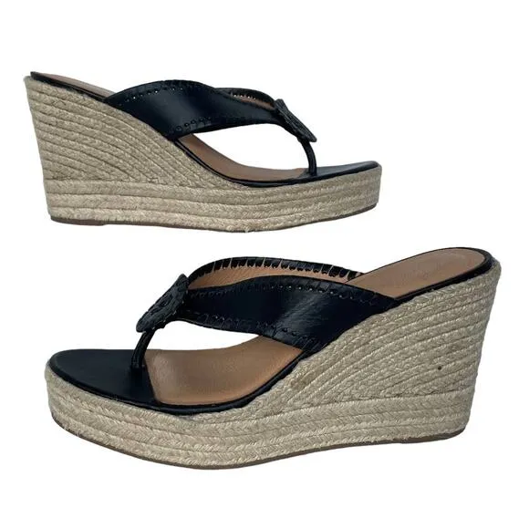 Women's Jack Rogers Black Rowan Slip-On Espadrille Wedge Slide Thong Sandal 9.5M
