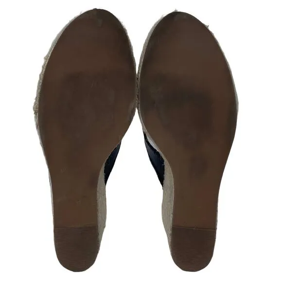Women's Jack Rogers Black Rowan Slip-On Espadrille Wedge Slide Thong Sandal 9.5M
