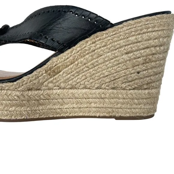 Women's Jack Rogers Black Rowan Slip-On Espadrille Wedge Slide Thong Sandal 9.5M