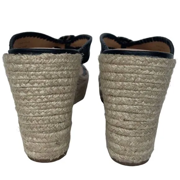 Women's Jack Rogers Black Rowan Slip-On Espadrille Wedge Slide Thong Sandal 9.5M