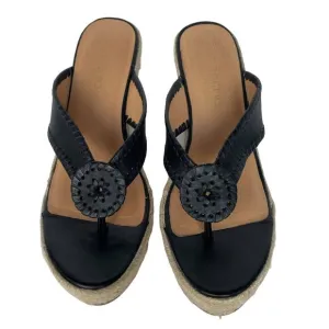 Women's Jack Rogers Black Rowan Slip-On Espadrille Wedge Slide Thong Sandal 9.5M