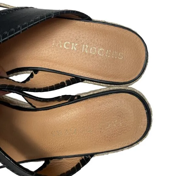 Women's Jack Rogers Black Rowan Slip-On Espadrille Wedge Slide Thong Sandal 9.5M