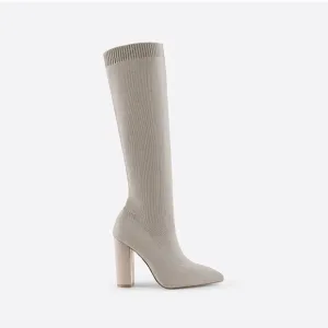 Women's Knee High Stretch Knit Chunky Heel Non-Slip Boots newbella 🆕apricot