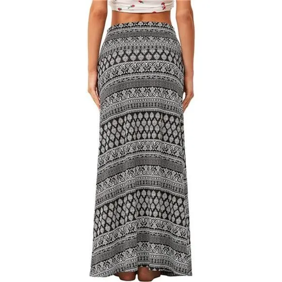 Womens Maxi Skirts Long Skirt for Women Black White Floral