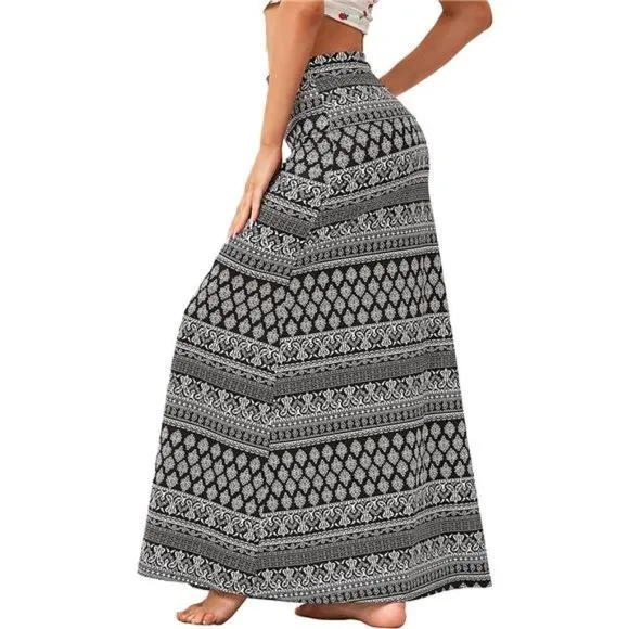 Womens Maxi Skirts Long Skirt for Women Black White Floral