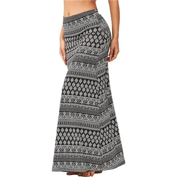 Womens Maxi Skirts Long Skirt for Women Black White Floral