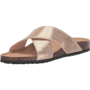 Women's Metallic Crossband Slide Sandals, Lightweight, Comfortable, Stylish