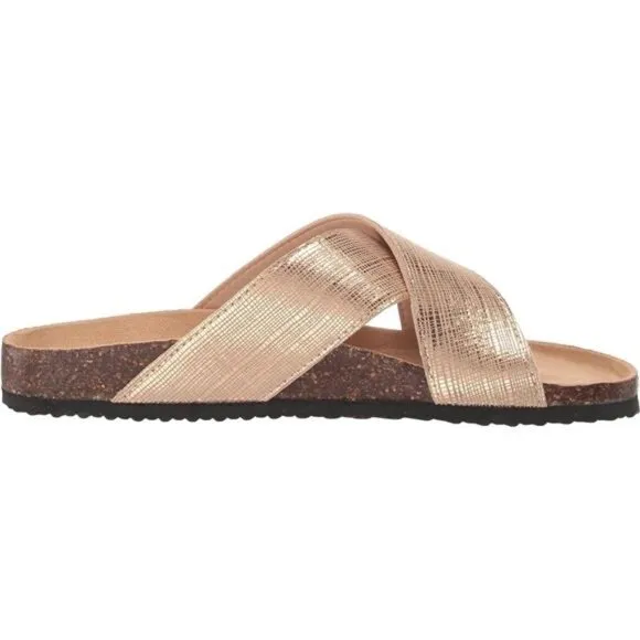 Women's Metallic Crossband Slide Sandals, Lightweight, Comfortable, Stylish