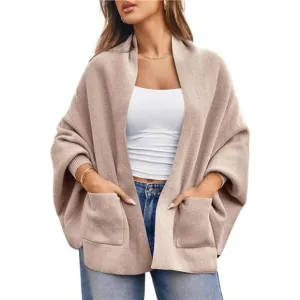 Womens Open Front Cardigan Batwing Long Sleeve Shawl Chunky Knit