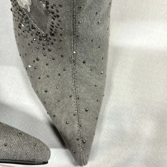 Women's Pointed Toe Denim Boots Stiletto Heel Glitter Mid-Calf Booties