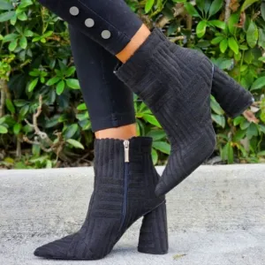Women's Pointed Toe Zipper Chunky‎ Heel Ankle Boots