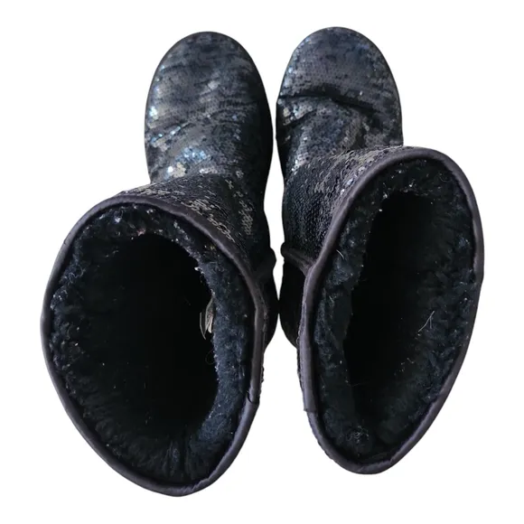 Womens Ugg Classic Short Sequin Black Boots 8 Sparkle