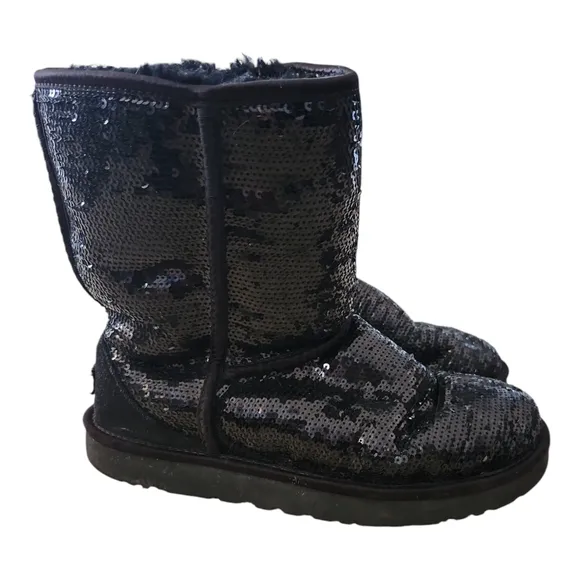 Womens Ugg Classic Short Sequin Black Boots 8 Sparkle