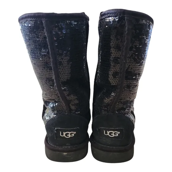 Womens Ugg Classic Short Sequin Black Boots 8 Sparkle