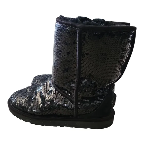 Womens Ugg Classic Short Sequin Black Boots 8 Sparkle