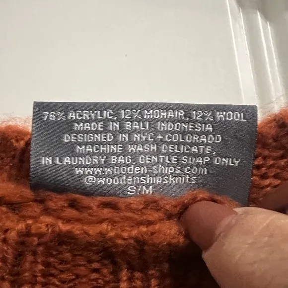 Wooden Ships Orange Rust Color Wool Blend Sweater with 'Witch' Design size S/M