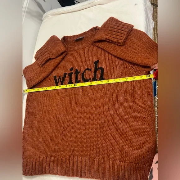 Wooden Ships Orange Rust Color Wool Blend Sweater with 'Witch' Design size S/M