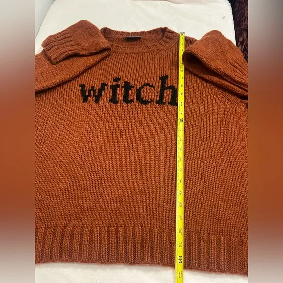 Wooden Ships Orange Rust Color Wool Blend Sweater with 'Witch' Design size S/M