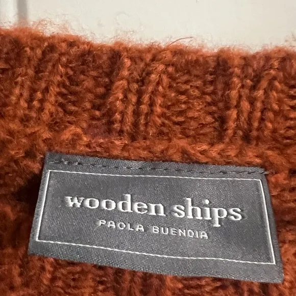 Wooden Ships Orange Rust Color Wool Blend Sweater with 'Witch' Design size S/M