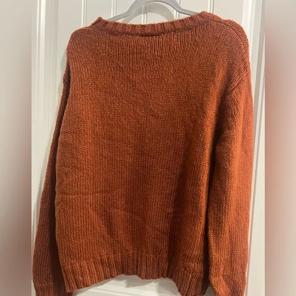 Wooden Ships Orange Rust Color Wool Blend Sweater with 'Witch' Design size S/M