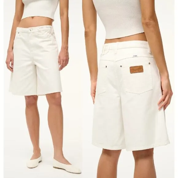 Wrangler x STAUD Mid Rise Wide Leg Bermuda Denim Short White Women's Size 29