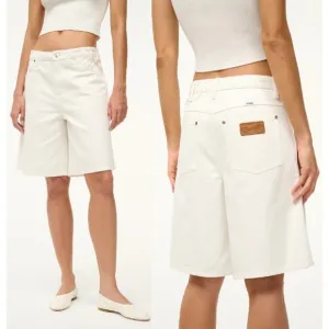Wrangler x STAUD Mid Rise Wide Leg Bermuda Denim Short White Women's Size 29