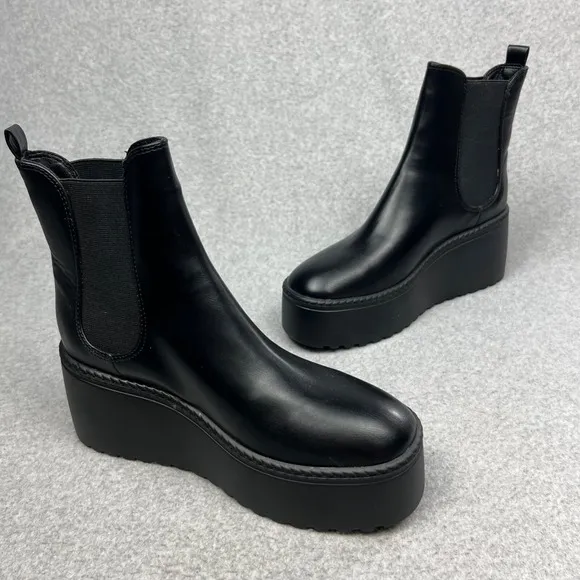 Y2K Nine West Chunky Sole Toe Pull On Chelsea Ankle Boots 9 90s Goth Baddie