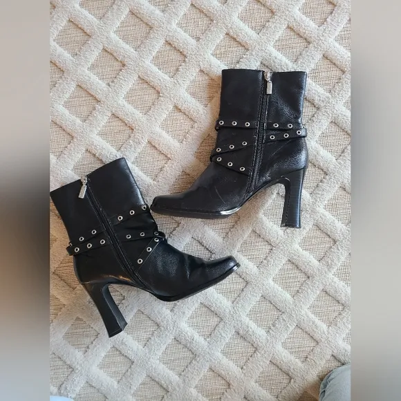 Y2k Vintage Bongo Chunky Buckle Square Toe Ankle Boots Size 10 Biker Punk Rock