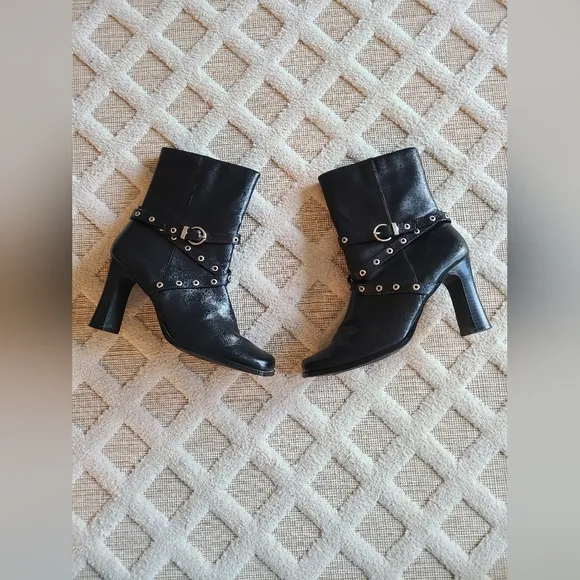Y2k Vintage Bongo Chunky Buckle Square Toe Ankle Boots Size 10 Biker Punk Rock