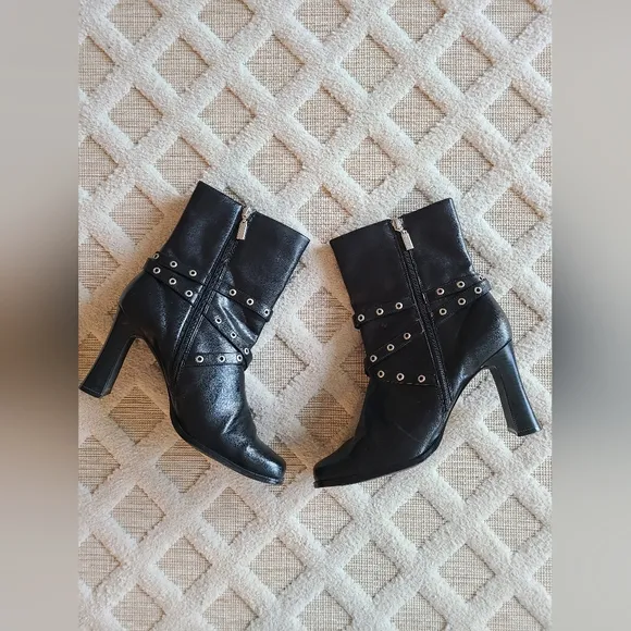 Y2k Vintage Bongo Chunky Buckle Square Toe Ankle Boots Size 10 Biker Punk Rock