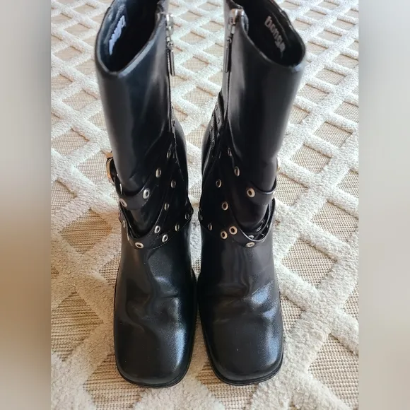 Y2k Vintage Bongo Chunky Buckle Square Toe Ankle Boots Size 10 Biker Punk Rock