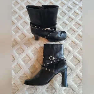 Y2k Vintage Bongo Chunky Buckle Square Toe Ankle Boots Size 10 Biker Punk Rock