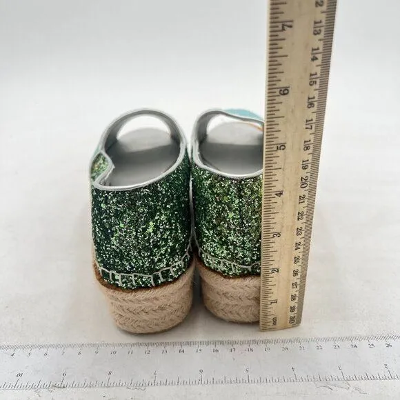 YDN Green Espadrille Platform Loafers Glitter Fashion Slip-On Peep Toe Shoe