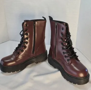 YOKI Oxblood Chunky Vegan Leather Combat Boots 9 maroon lace up platform