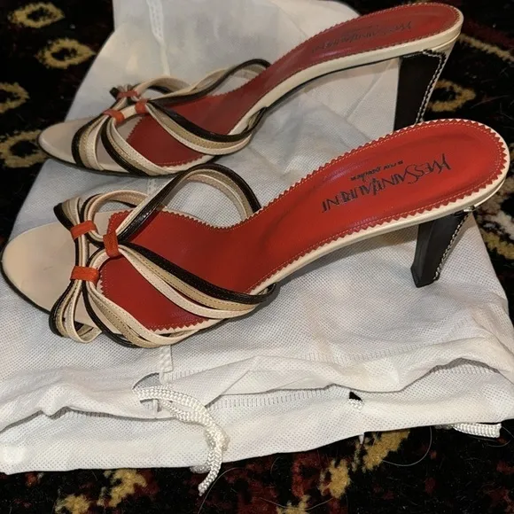 YSL Yves Saint Laurent Vintage Strappy Neutral Coastal Grandma Beach High Heels