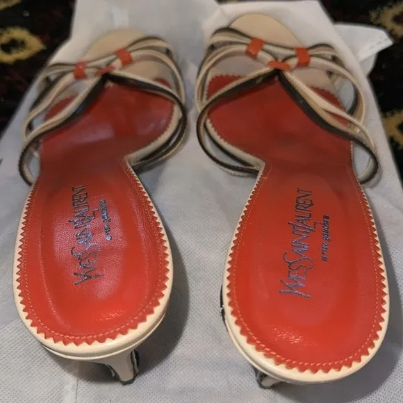 YSL Yves Saint Laurent Vintage Strappy Neutral Coastal Grandma Beach High Heels