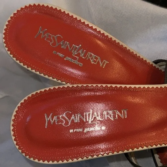 YSL Yves Saint Laurent Vintage Strappy Neutral Coastal Grandma Beach High Heels