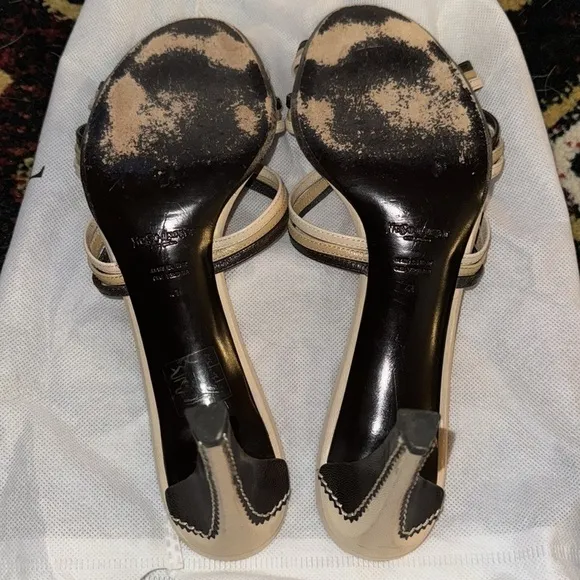 YSL Yves Saint Laurent Vintage Strappy Neutral Coastal Grandma Beach High Heels