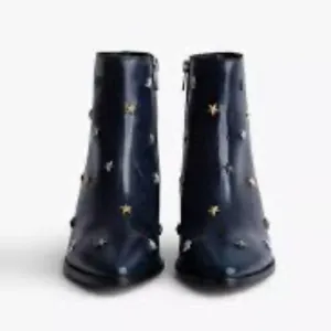 Zadig &amp; Voltaire Women's Tyler Vintage Pointed Toe Star Studded Boots.