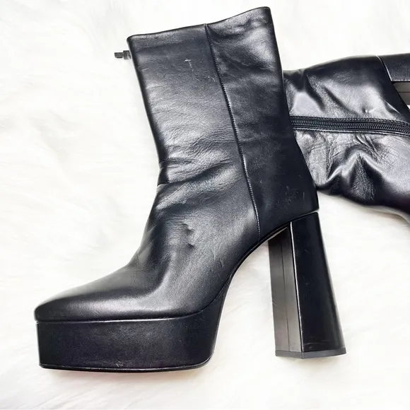Zara Black Mega High Platform Leather Ankle Boots Size 10