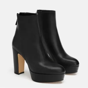 Zara Black Mega High Platform Leather Ankle Boots Size 10
