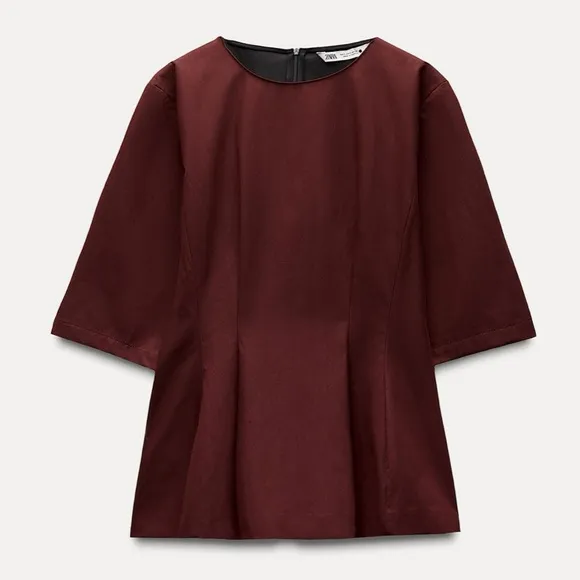 Zara burgundy two piece matching set — peplum top &amp; midi skirt
